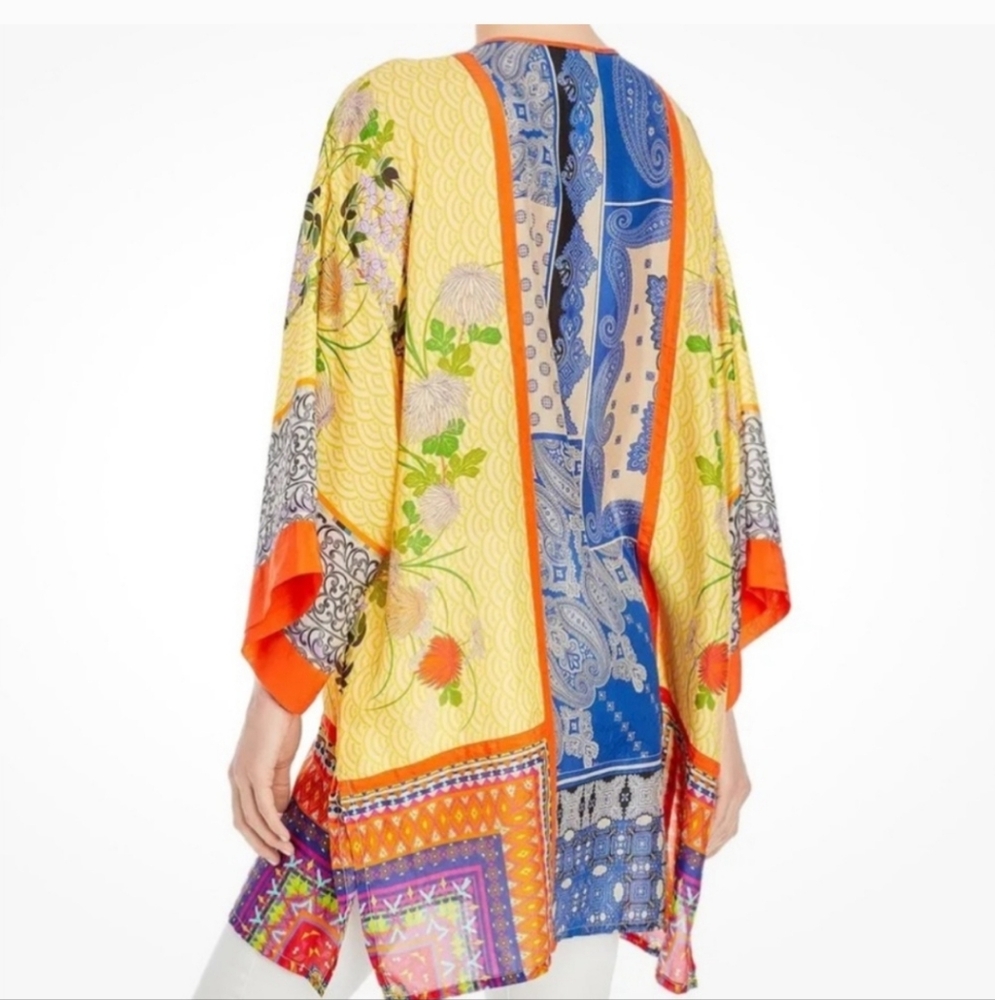 Johnny Was Arden Mixed Print Silk Kimono Tunic Top - Picture 2 of 9
